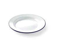 HENDI Assiette en acier émaillé blanc, avec bord bleu, récipient, plat rond, assiette plate, ø240x(H) 22mm (Lot de 6)