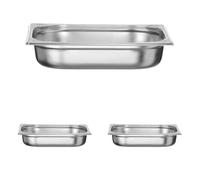 HENDI Bac Gastronorm GN 1/2, Kitchen Line, résistance thermique -40 °C à 250 °C, compatible four et bain-marie, 4L, 325x265x(H) 65mm, acier inoxydable (Lot de 3)