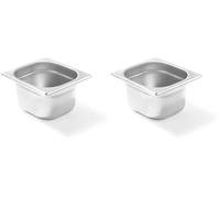 HENDI Bac Gastronorm GN 1/6, Budget Line, résistance thermique -40 °C à 250 °C, compatible four et bain-marie, 3,4L, 176x162x(H) 200mm, acier inoxydable (Lot de 2)