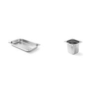 HENDI Bac Gastronorme, GN 1/1, résistance thermique -40 °C à 300 °C, utilisable dans des fours à convection, des réfrigérateurs, 9L, 530x325x65mm, inox & Bac Gastronorme, GN 1/6, 2.4L, 176x162x150mm