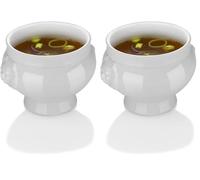 HENDI Bol, tasse, avec tête de lion, pour petit-déjeuner, soupes, céréales, desserts, fruits, convient au lave-vaisselle et micro-ondes, 1L, ø175x(H) 120mm, léger, porcelaine blanche (Lot de 2)