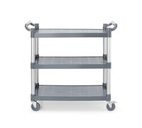 HENDI Chariot de service professionnel AmerBox, cuisine ou restaurant, grande taille, 3 étagères, 4 roulettes pivotantes (2 avec frein), charge max. 50 kg par étagère, 1010x500x(H)960mm, PP