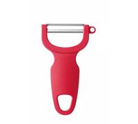 HENDI Éplucheur universel, lame horizontale incurvée de 50mm, pour fruits et légumes, éplucheur de pommes de terre, éplucheur de cuisine, 110x(H)12mm, inox, polypropylène, rouge