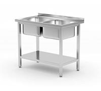HENDI Evier double avec étagère Budget Line - vissé, Budget Line, 1000x600x(H)850mm