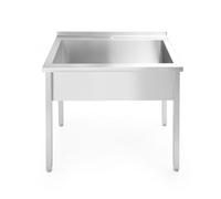 HENDI Evier de cuisine, simple, rectangulaire, profondeur: 300mm, amovible, vissée, pieds réglables, ouverture de ø30mm pour le robinet, évacuation de ø52 mm, évier industriel, 1000x600x(H)850mm, inox