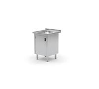 HENDI Évier de cuisine, simple, soudé, avec meuble bas et porte à charnière à gauche, évier: 400x400x(H)250 mm, orifice pour robinet ø30 mm, évacuation ø50 mm, 600x700x(H)850 mm, acier inoxydable