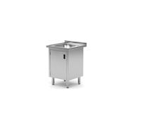 HENDI Évier de cuisine, simple, soudé, avec meuble bas et porte à charnière à gauche, évier: 400x400x(H)250 mm, orifice pour robinet ø30 mm, évacuation ø50 mm, 600x600x(H)850 mm, acier inoxydable