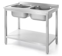 HENDI Evier double avec étagère Budget Line - vissé, Budget Line, 1000x600x(H)850mm