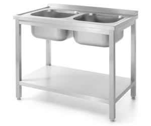 HENDI Evier double avec étagère Budget Line - vissé, Budget Line, 1000x600x(H)850mm