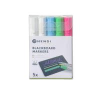 HENDI Feutres craie liquide pour ardoise, pointe biseautee 2 a 6 mm, lot de 5 unites en 4 couleurs, effacables avec chiffon humide, 95x22x(H) 145mm, polypropylene