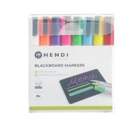 HENDI Feutres craie liquide pour ardoise, pointe ronde 3 mm, lot de 8 couleurs, effaçables avec chiffon humide, 126x20x(H)146mm, polypropylène