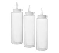 HENDI Flacon distributeur, set de 3 bouteilles à condiments et à sauces, réutilisable, recipient à presser, ketchup, moutarde, huiles, vinaigrettes, mousses, 0,35L, ø55x(H)205mm, transparent, PE, PP
