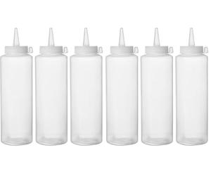 HENDI Flacon distributeur, set de 3 bouteilles à condiments et à sauces, réutilisable, recipient à presser, ketchup, moutarde, huiles, vinaigrettes, mousses, 0,7L, ø70x(H) 240mm, transparent, PE, PP
