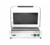 HENDI Gril de Contact Électrique XL, Plaque Panini Professionnel, Plaques Rainurées en Fonte Émaillée, 230V, 2700W, 540x424x(H)216mm, Acier Inox