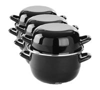 HENDI Marmite à moules avec couvercle, casserole, pot pour les fruits de mer, les sauces, convient uniquement pour les cuisinières à gaz, 0,8kg, 2,5L, ø200x(H)180mm, émaillée noire avec rebord en inox