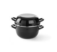 HENDI Marmite à moules ou à sauce avec couvercle, casserole, pot pour préparer et servir fruits de mer, pour les cuisinières à gaz, 4.2L, ø260x(H)210mm, émaillée noire avec rebord en inox