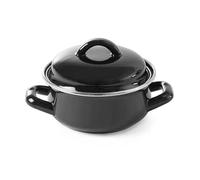 HENDI Marmite à soupe ou à sauce avec couvercle, casserole, pot pour préparer et servir les aliments, pour les cuisinières à gaz, 0,5L, ø135x(H)105mm, émaillée noir avec rebord en inox
