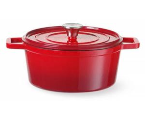 HENDI Marmite en fonte émaillée, 6,88L, Rouge, 405x255x(H)134mm
