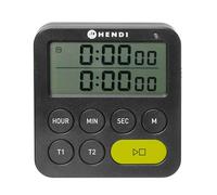 HENDI Minuteur de cuisine numérique double 100 minutes, fonction compte à rebours, décompte et mémoire, chronomètre, 3 modes d'alarme, support pliable, trou et aimant, 3xAAA, 82x20x(H)86mm, ABS