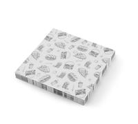 HENDI Papier alimentaire ingraissable, paquet de 500 feuilles, résistant à la graisse, papier paraffiné noir et blanc avec illustrations de hamburgers pour aliments et emballage, 305x305mm