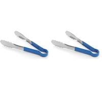 HENDI Pince de service HACCP, poignée enduite aux couleurs HACCP, pince de cuisine, pince alimentaire, pince à barbecue, pince de cuisson, 250 mm, acier inoxydable, bleu (Lot de 2)