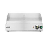 HENDI Plancha à griller électrique lisse, plaque de cuisson, grill barbecue avec tiroir à graisse amovible, température jusqu’à 300°C, 230V, 2400W, 550x380x(H)240mm, inox
