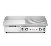 HENDI Plancha à griller électrique mixte 1/2 lisse et 1/2 rainurée, plaque de cuisson, grill barbecue avec tiroir à graisse amovible, température jusqu’à 300°C, 400V, 4400W, 720x460x(H)241mm, inox