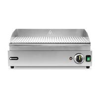HENDI Plancha à griller électrique rainurée, plaque de cuisson, grill barbecue avec tiroir à graisse amovible, température jusqu’à 300°C, 230V, 2400W, 527x404x(H)233mm, inox