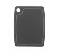 HENDI Planche à découper, avec rainure à jus, trou de suspension et pieds antidérapants, planche de cuisine pour préparer, trancher, découper et servir, 440x325x(H)6mm, fibre de bois composite, noir