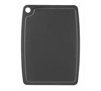 HENDI Planche à découper, avec rainure à jus, trou de suspension et pieds antidérapants, planche de cuisine pour préparer, trancher, découper et servir, 300x235x(H)6mm, fibre de bois composite, noir