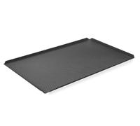 HENDI Plaque de cuisson perforée GN 1/1, revêtement antiadhésif PTFE, avec 4 bords, noir, 530x325x(H)10mm, aluminium