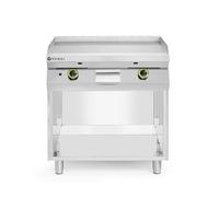 HENDI Plaque grill à gaz professionnelle lisse avec soubassement fermé 3 côtés, 2 zones, allumage électrique, 10 kW, 800x700x(H)900mm, acier inoxydable