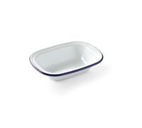 HENDI Plat rectangulaire en acier émaillé blanc, avec bord bleu, plat de cuisson, plat à four, 175x130x(H)40mm