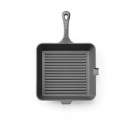 HENDI Poêle à griller en fonte côtelé, avec bec verseur, poêle à frire pour four feu, cuisinière à gaz, induction, électrique, plaque vitrocéramique, grill barbecue, poignée: 140mm, 250x250x(H) 50mm