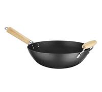 HENDI Poêle wok en acier carbone avec manche en bois ⌀324 mm | Manche et poignée en bois d'hévéa, épaisseur 2mm, 565x324x(H)160mm, fond ⌀110mm, compatible induction
