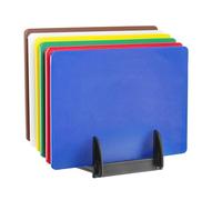 HENDI Set de 6 planches à découper HACCP avec support, lisse, 6 couleurs différentes, 6 pièces, 450x300x(H)10mm, polyéthylène, polypropylène