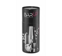 HENDI Set de bar dans un tube, BarUp, outils pour barman: shaker Boston, passoire Hawthorne, jigger double, pilon et cuillère à cocktail en spirale avec disque pilon, ø120x(H)320mm, inox
