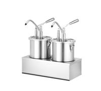 HENDI Set distributeur de sauces avec support, récipient doseur à sauces froides,épaisses et visqueuses, avec couvercles amovibles avec pompes distributeurs, 2x 4,5L, 404x300x(H)430mm, inox, PP