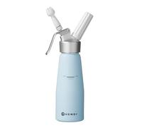 HENDI Siphon à chantilly, avec 3 douilles en polypropylène et brosse de nettoyage, siphon de cuisine, siphon à crèmes mousses desserts et sauces froides, 0,5L, ø80x(H)260mm, aluminium, bleu pastel