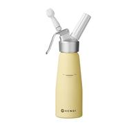 HENDI Siphon à chantilly, avec 3 douilles en polypropylène et brosse de nettoyage, siphon de cuisine, siphon à crèmes mousses desserts et sauces froides, 0,5L, ø80x(H)260mm, aluminium, jaune pastel