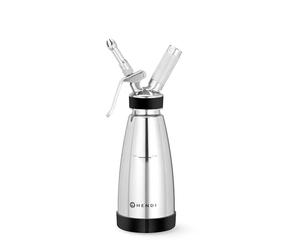 HENDI Siphon à chantilly - Siphon de cuisine à double paroi 0,5L - Pour crèmes, mousses, desserts et sauces chaudes et froides - 3 douilles, brosse de nettoyage - ø95x(H)275mm - Acier inoxydable