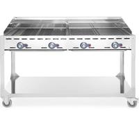 HENDI Système de gril Green Fire 4 brûleurs, Profi Line, avec support à roulettes, gris clair, 22kW, 1400x612x(H)825mm