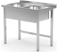 HENDI Table avec 2 éviers - soudée, Kitchen Line, 1000x600x(H)850mm