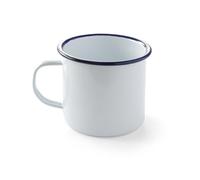 HENDI Tasse Mug en acier émaillé blanc, avec bord bleu, pour le petit déjeuner, tasse à thé, tasse à café, pour boissons chaudes et froides, pour le camping, crème glacée, 0,52L, ø100x(H) 90mm
