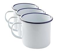 HENDI Tasse Mug en acier émaillé blanc, avec bord bleu, pour le petit déjeuner, tasse à thé, tasse à café, pour boissons chaudes et froides, pour le camping, crème glacée, 0,52L, ø100x(H) 90mm
