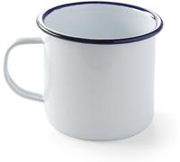 HENDI Tasse Mug en acier émaillé blanc, avec bord bleu, pour le petit déjeuner, tasse à thé, tasse à café, pour boissons chaudes et froides, pour le camping, crème glacée, 0,52L, ø100x(H) 90mm