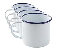 HENDI Tasse Mug en acier émaillé blanc, avec bord bleu, pour le petit déjeuner, tasse à thé, tasse à café, pour boissons chaudes et froides, pour le camping, crème glacée, 0,36L, ø90x(H) 80mm