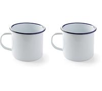 HENDI Tasse Mug en acier émaillé blanc, avec bord bleu, pour le petit déjeuner, tasse à thé, tasse à café, pour boissons chaudes et froides, pour le camping, crème glacée, 0,52L, ø100x(H) 90mm
