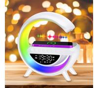 HENGBIRD 15W Lampe de table intelligente Chargeur sans fil Lampe Led Réveil Lampe d'ambiance avec haut-parleur Bluetooth Feux de course éblouissants 13 Modes Lumières pour bureau Chambre Cadeau