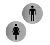 HENGBIRD Plaque WC Femme Homme 2 Pièces, Aluminium Autocollant Ø75mm | Plaques WC élégantes en aluminium, installation facile sans perçage, design moderne pour hôtels, bureaux et restaurants